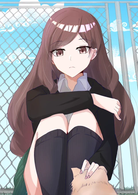 猫を愛でる仁奈川伊由さん。TRPGのオリキャラ。 