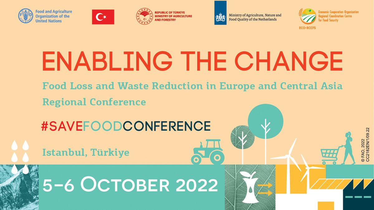eco_rccfs's tweet photo. Let's meet at the Regional Conference on Food Loss and Waste Reduction in Europe and Central Asia organized jointly by @TCTarim, @eco_rccfs, @FAO and the Ministry of Agriculture, Nature and Food Quality of the Netherlands on 5-6 October 2022 https://t.co/ijaO1MjoHI