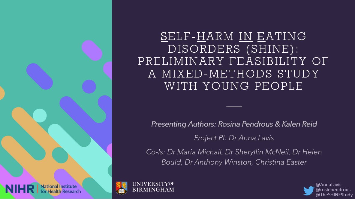 TheSHINEStudy's tweet photo. Looking forward to presenting our preliminary findings so far from @TheSHINEStudy, an NIHR-funded study exploring self-harm in young people with an eating disorder, at the @iaymh conference in Copenhagen later this week! #iaymh2022 

@AnnaLavis @mariamichail2 @UoB_IAHR @IMH_UoB https://t.co/WhGU0AZajI