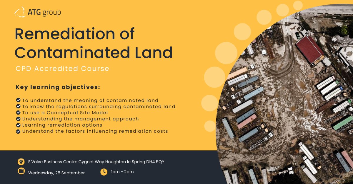 ATGgroup's tweet photo. As more brownfield sites are brought into use for commercial and residential purposes, what do you need to know about remediating that land?
 
With @constructingexc  our team will explain all you need to know with a CPD-accredited course on Wednesday.

https://t.co/ofexQBEHuy https://t.co/ICBsyvI5BU