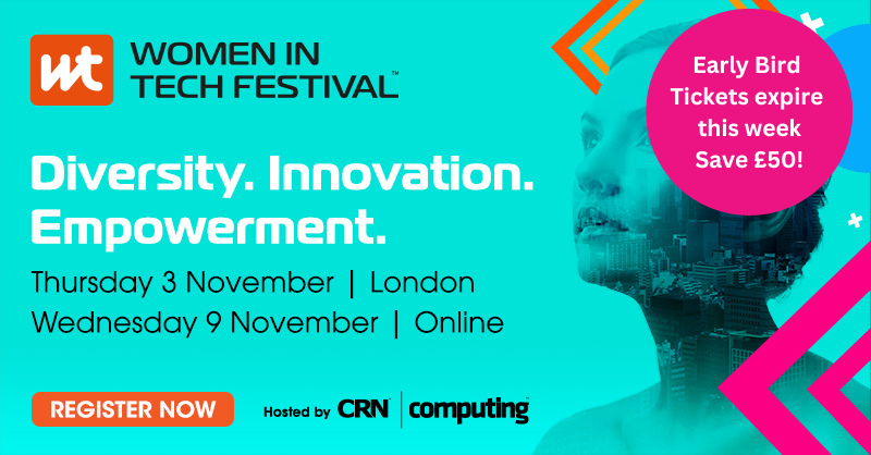 Women in Tech Festival will take place on 3 November in London and 9 November Online. If you have not registered yet, this week is the last chance to get your ticket at a reduced rate. Book by Friday 30 September and save £50!

Book your ticket here: bit.ly/3eKQhOi