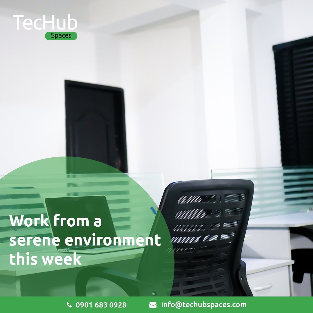 techubspaces's tweet image. Having a positive working environment is a great way to increase your work output. Increase your productivity and work from our TecHub spaces today!

#workspace #techubspaces #coworkingspace #lagos #ikeja #workingspace #remotework #remotejobs #remoteworklife #startup #community