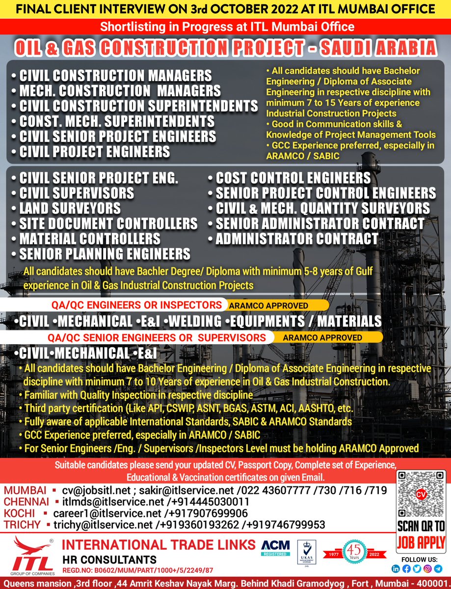 ItlJobs's tweet photo. JOB VACANCY FOR #saudiarabia

CLICK ON LINK TO APPLY JOB > https://t.co/t4H7Iy9eMZ
Learn more :
https://t.co/L5a1jRLuOk

#civilconstruction #engineer #manager #epcprojects #supervisor #controller #suprintendent #civilengineeringjobs #civilprojects #oilandgas #petrochemical https://t.co/JooCg3AwSg