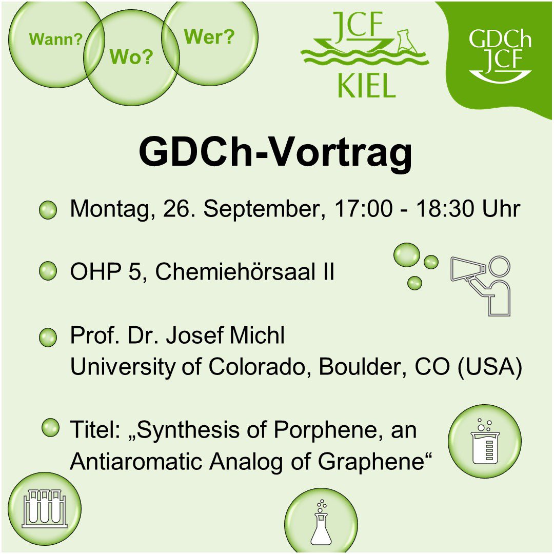 Heute startet der erste GDCh-Vortrag 👇 Prof. Dr. Josef Michl nimmt uns mit in die Welt der  Porphene #jcfkiel #GDCh #Chemie #Science #CAU