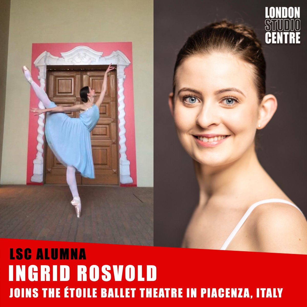 LdnStudioCentre's tweet photo. A huge well done to LSC alumna Ingrid Rosvold for signing with the Étoile Ballet Theatre 🩰

Congratulations and buona fortuna! 🇮🇹✨
.
.
.
#londonstudiocentre #lsc #lscarmy #lscfamily #lscalumni #lscalumna #ballet #ballerina #italy https://t.co/fJf0p35U2F