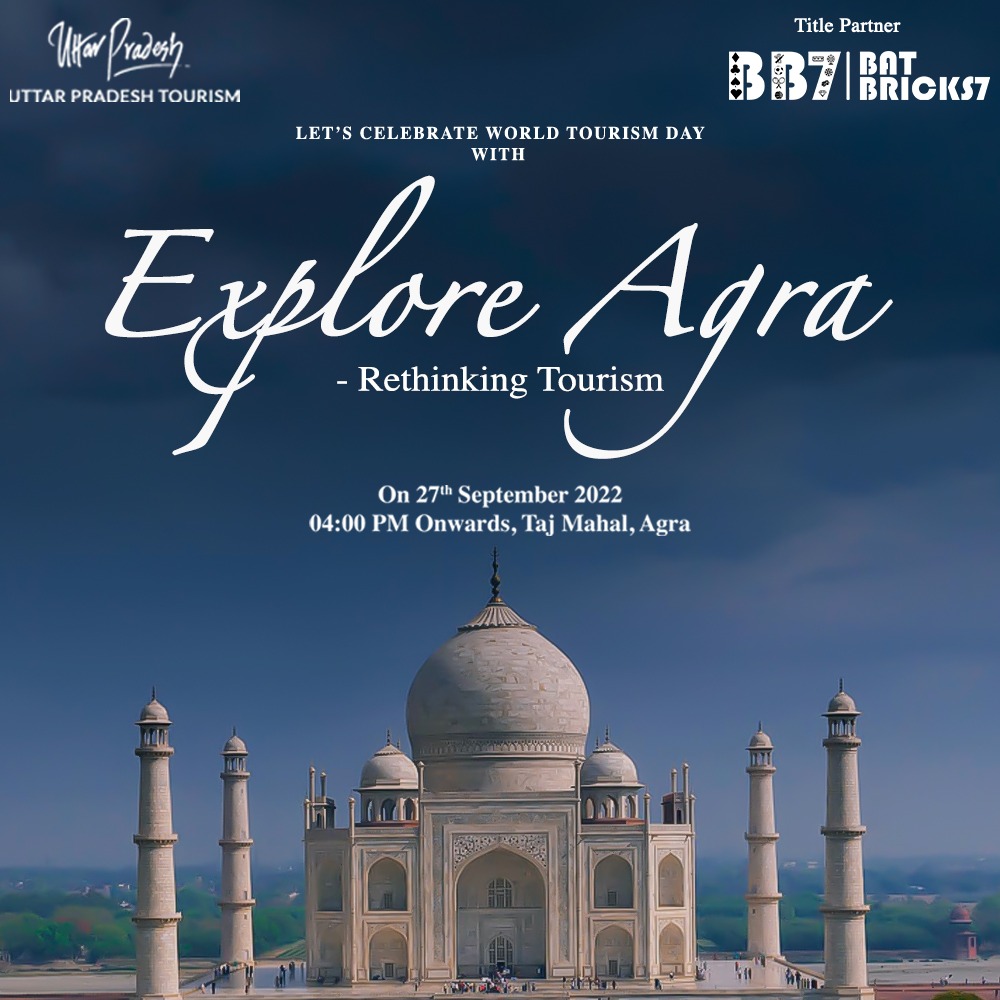 Batbricks7's tweet photo. Celebrating "Explore Agra - Rethinking Tourism" On this World Tourism Day on 27th September 2022. 

The event is organised by #UttarPradeshTourism to promote new age creators and personalities from different fields.

#Batbricks7 #BB7 #ExploreAgra #TajMahal #IncredibleIndia #UP https://t.co/NwOx86cbc6