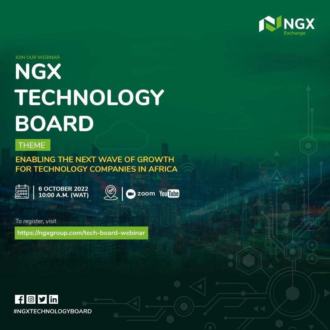 ngxgrp's tweet photo. Register now!

NGX Technology Board Webinar, themed, “Enabling the Next Wave of Growth for Technology Companies in Africa” is scheduled to hold on Thursday, 6 October 2022 at 10:00 am.

#NGX #NGXTechnologyBoard #Techstartup #Fintech https://t.co/ZyGxjBu9ni