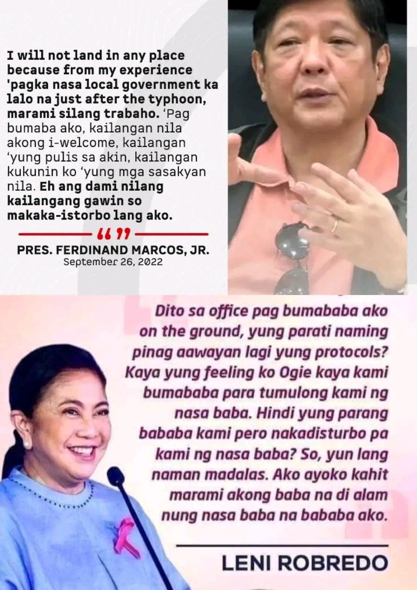 Sabi ng mga dilapinks, dapat daw talaga si Leni ang naging pangulo. O sige, kunyari dalawa ang pangulo ng Pilipinas at ito ang kanilang sinabi pagkatapos ng bagyo..😅🤪