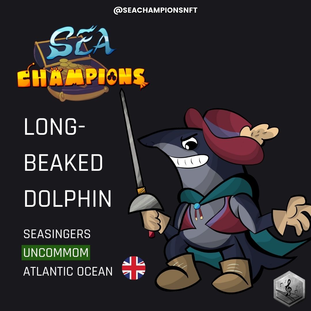 Get to know a little better one of our champions of the seven seas.

Sir Westley the Fencing Dolphin(Long-Beaked Dolphin)are considered to be very intelligent animals.  They are nocturnal hunters that feed mainly on small fish and squid.