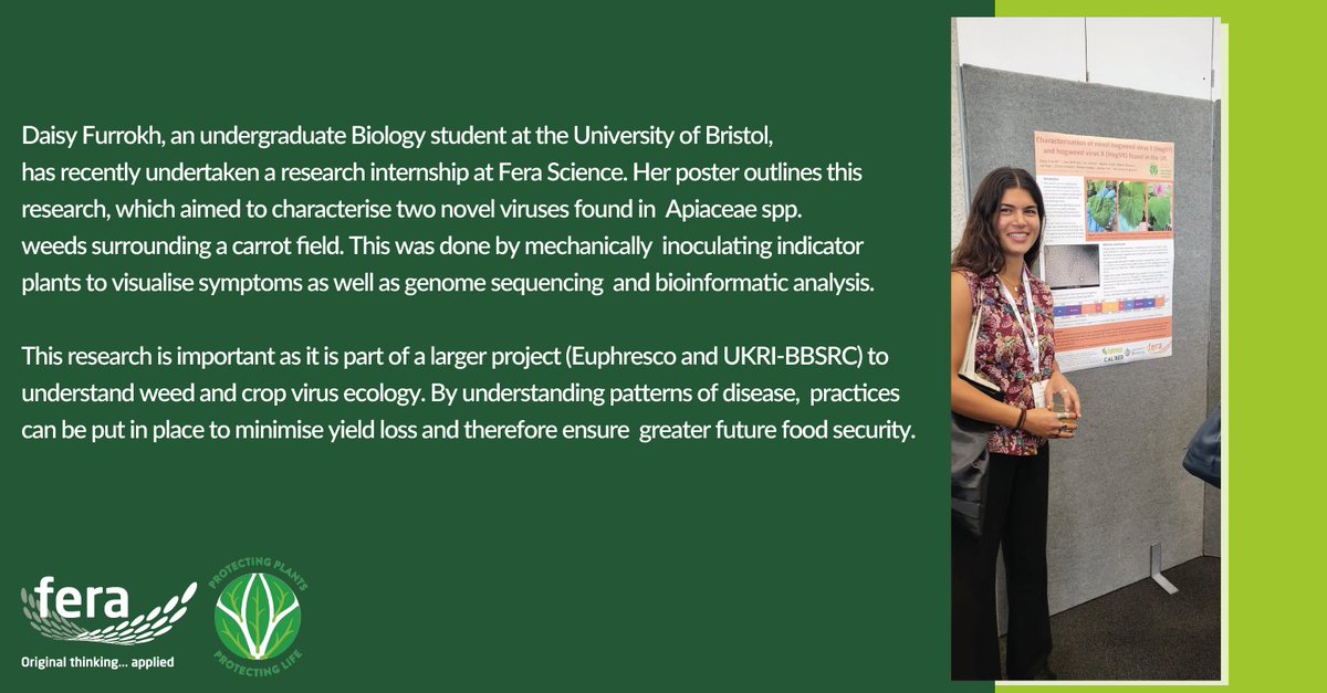 Fera is proud to have ran poster sessions across the three days of the #InternationalPlantHealthConference in London last week.

Here is <a href="/DFurrokh/">Daisy Furrokh</a> part of our Internship Programme presenting her poster on research she conducted over the summer.

#PlantHealth #IPHC22