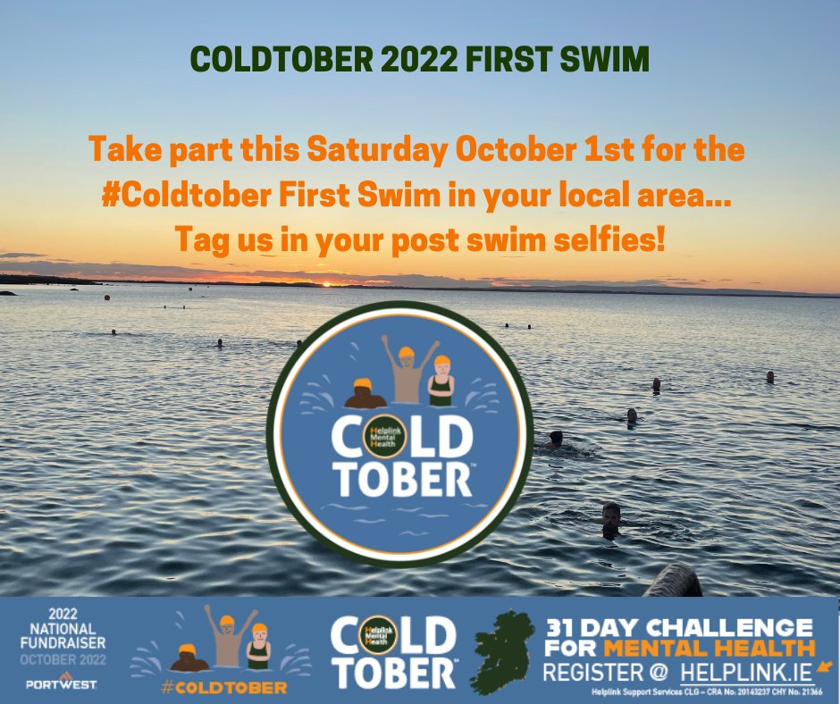 HelplinkMH's tweet photo. 🌊 COLDTOBER FIRST SWIM 🌊

Take part this Saturday October 1st for the #Coldtober First Swim, in your local area!
Tag us in your post swim selfies!

#Coldtober #HelplinkMentalHealth https://t.co/YYX8aOTUzh