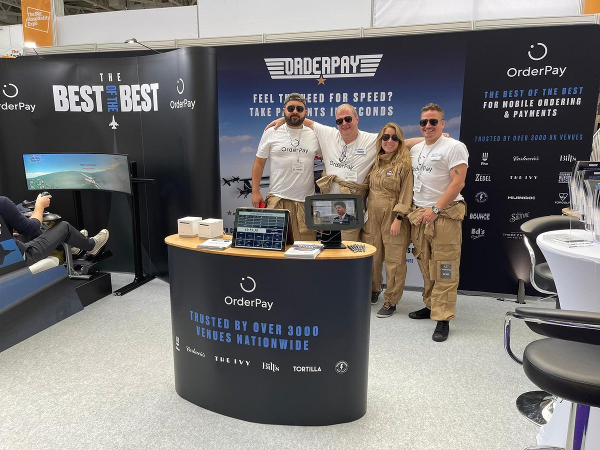 OrderpayUK's tweet photo. The OrderPay flight crew are on Stand GG38 at @BigHExpo, ready to be your payments wing man...

Come say hi, and top our flight simulator leaderboard for the chance to win a flight in a fighter jet! https://t.co/iQVPEytK0M