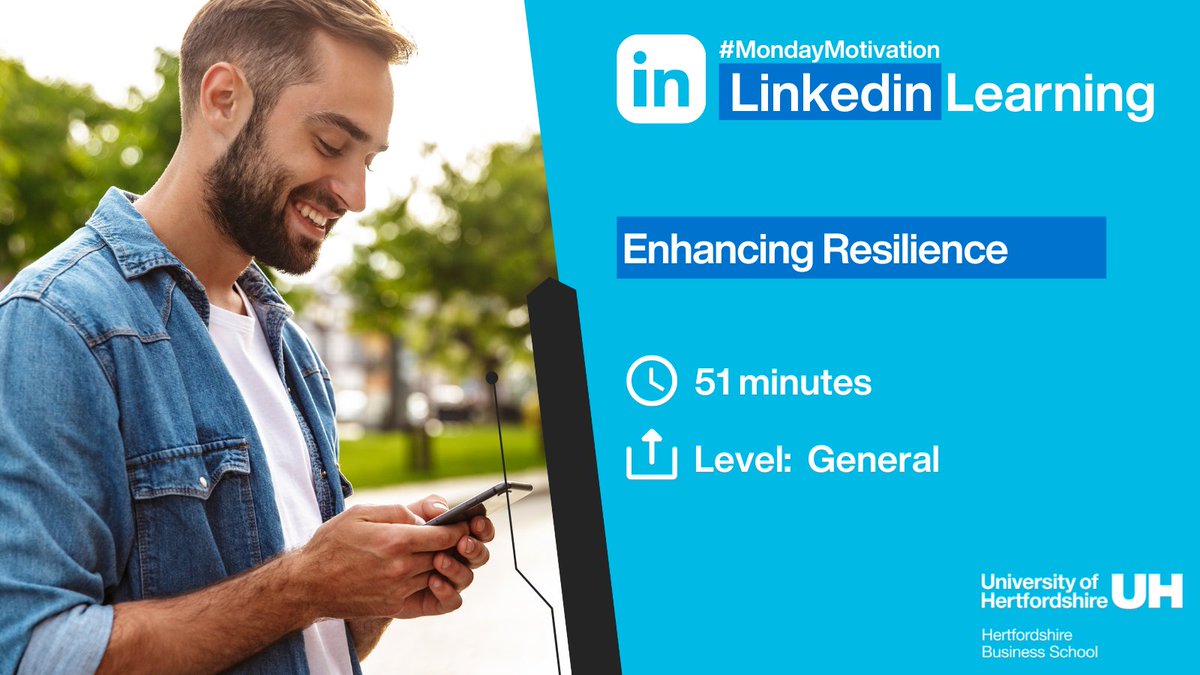 UniOfHertsHBS's tweet photo. Resilience is an attribute employers are actively searching for 💪 so this week make sure you sign up for the below #LinkedInLearning course 👇 

You will learn how to overcome obstacles and adapt to changes by investing in the six pillars of resilience 🧠
https://t.co/elYMSy1lZ5 https://t.co/xbgDxbySfZ