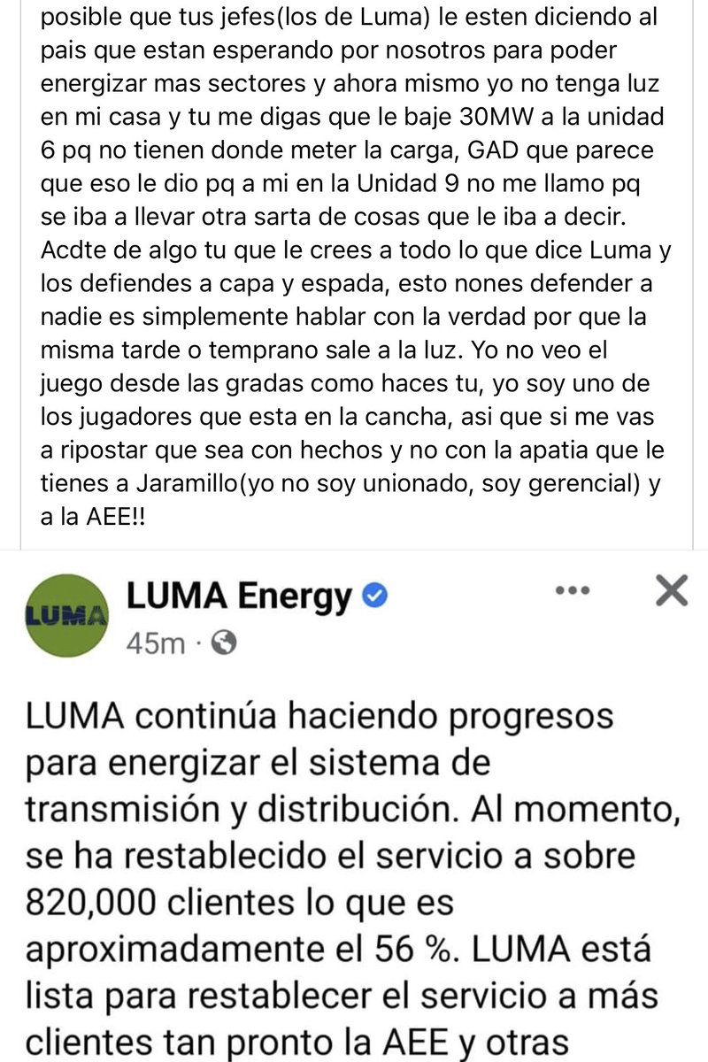 jaramilloutier's tweet photo. Lean con calma y detenimiento. Otro de los que juegan directamente desde las Centrales Generatrices desmintiendo a Luma nuevamente. https://t.co/mjsZyDewXa