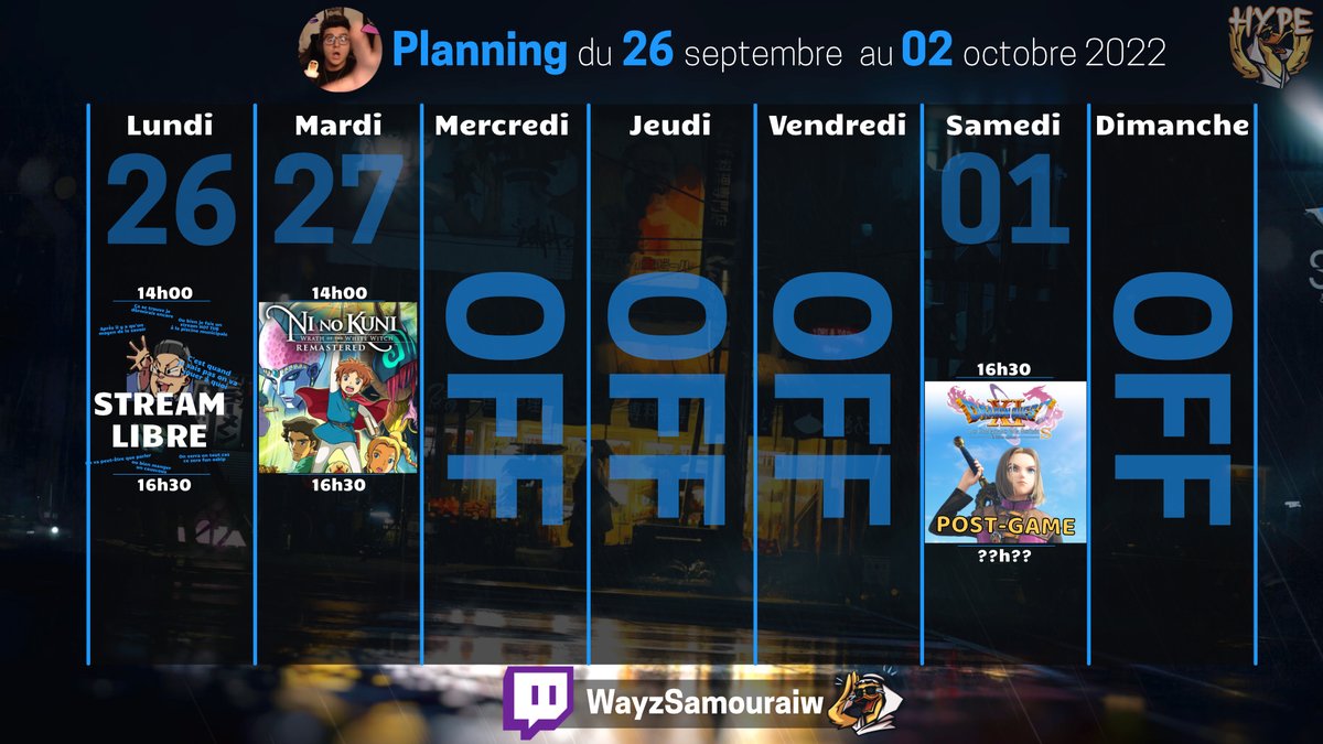 WayzSamouraiw's tweet photo. Cela faisait longtemps nan ?

Retour des plannings ! Et petit récap pour celle et ceux qui ne sont pas au courant : J'ai déménager à Nantes et j'ai trouvé un travail de 35h dans une chaîne de restauration rapide 

Bonne semaine à tous ! https://t.co/GKgjmKsFvj