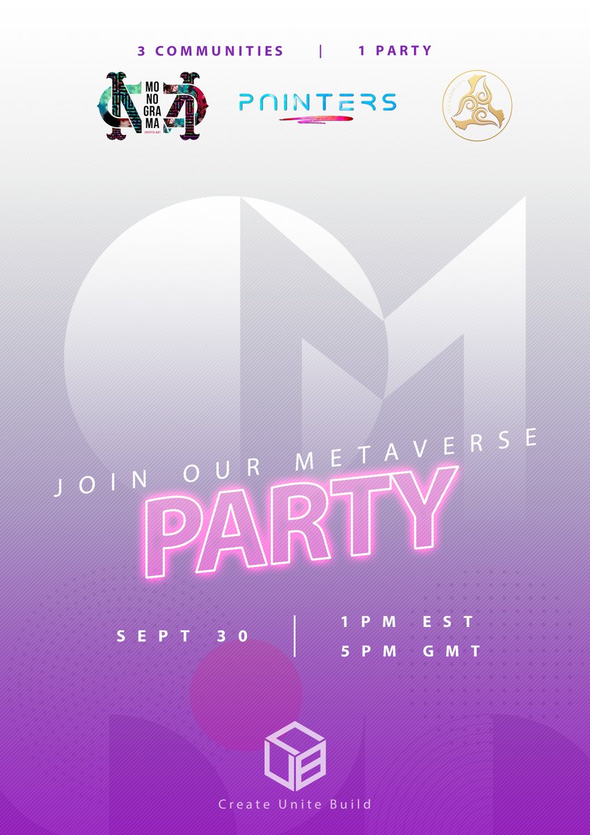 For the 1st time on <a href="/OM100m/">OM</a> : 

3 communities = 1 joint party: <a href="/NFTGoddesses/">NFTGoddesses</a> <a href="/MONOGRAMA_NFT/">爪όησ𝑔𝓻αᗰΔ - 1st GLOBAL ARTIVIST COLLECTVE ✊</a> &amp; <a href="/NFT_Painters/">NFT Painters</a> !

And guess what?
YOU ARE INVITED! 🥳

📅 When? 
This Friday, 30th of September

🕐 Time?
1pm EST | 5pm GMT

🗺️ Where?
oncyber.vercel.app/6529om?coords=…

Set your alarms &amp; join us!