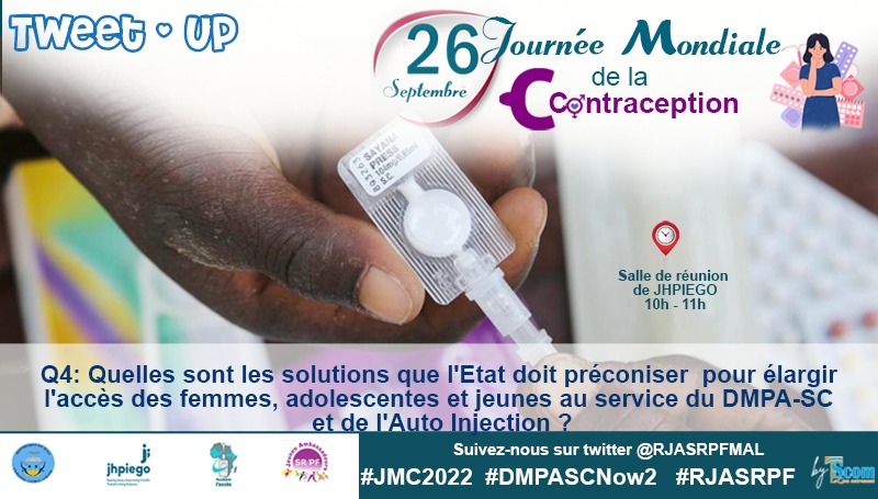 RJASRPFMALI's tweet photo. 🛑🛑🛑🛑
Q4: Quelles sont les solutions que l'État doit préconiser pour élargir l'accès des femmes, adolescents et Jeunes au service du DMPA-SC et de l'Auto injection ?
@DMPASCNow
#JMC2022
#DMPASCNow2
#RJASRPFMALI
#Jhpiego https://t.co/rqsx8M4Quw