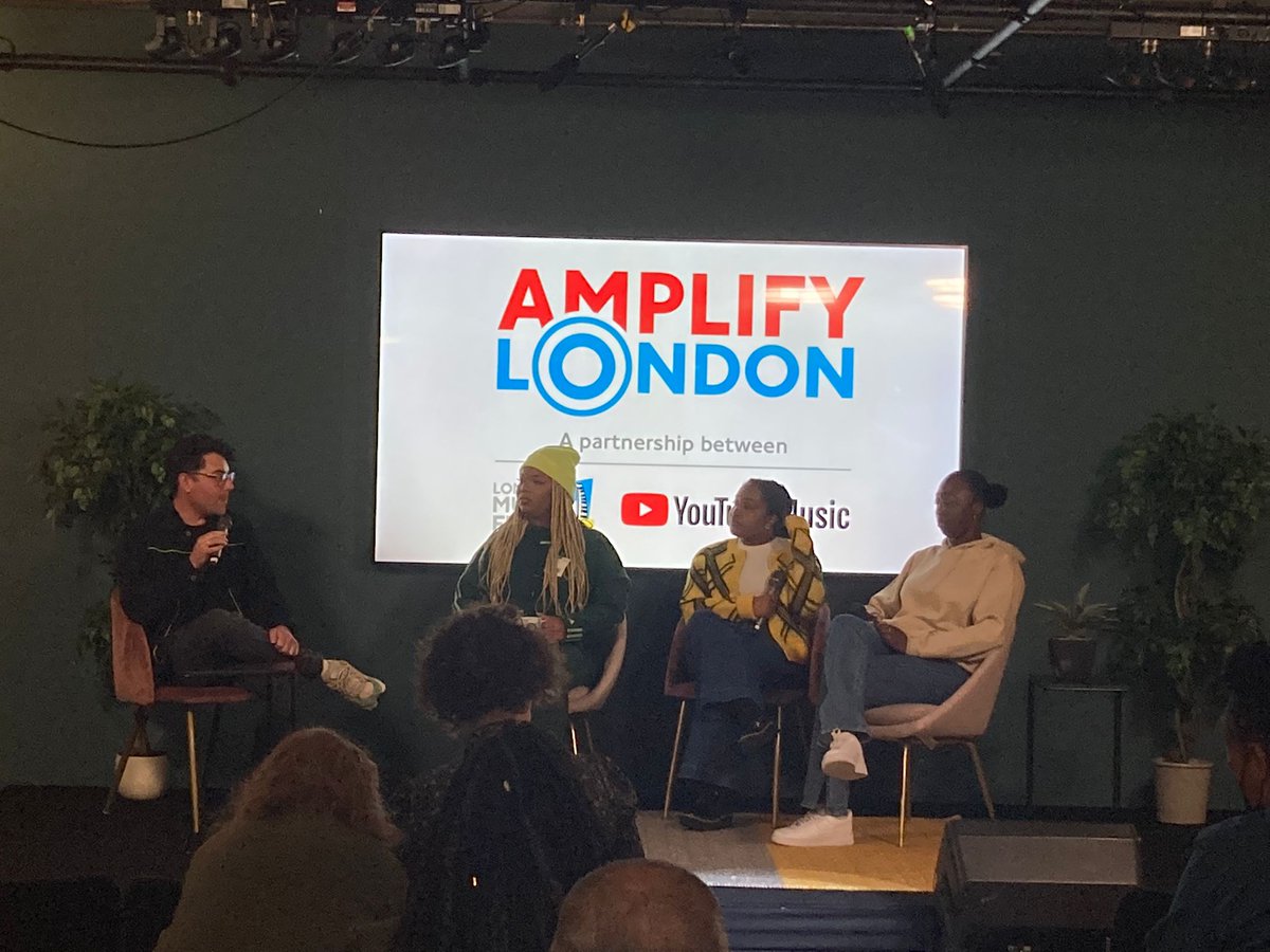 londonmusicfund's tweet photo. Panel discussion no.3 is on career pathways into the industry! @Amahlamusic, Rainar Goering & Cleo Amedume are chatting to @CorbynAsbury from @youtubemusic about their careers so far 🎤 #AmplifyLDN https://t.co/PftrcnglMb