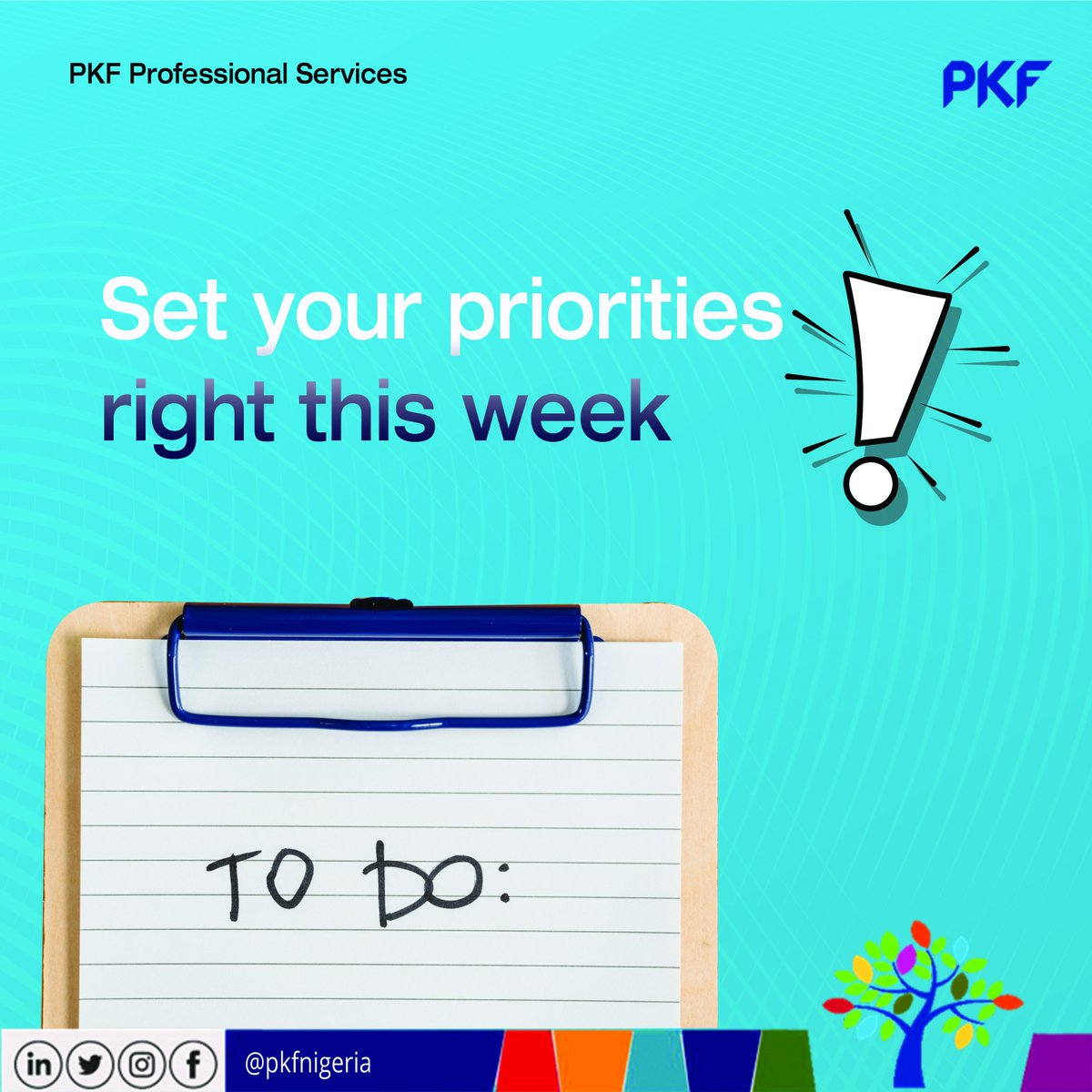 PKFNigeria's tweet photo. "The key is not to prioritize what's on your schedule, but to schedule your priorities." - Stephen Covey

Don't be busy, be productive.

#Todo
#pkfnigeria https://t.co/1wM359BYQL