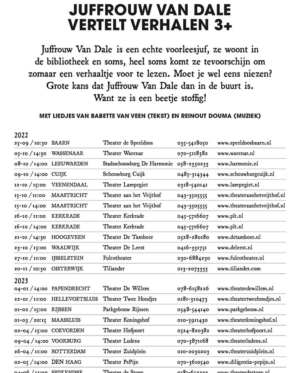Gisteren is ‘Juffrouw van Dale’ geboren. Het is zo leuk en belangrijk om kinderen de liefde voor lezen en theater bij te brengen, ik genoot met volle teugen, de zaal gelukkig ook! 

Graag delen in kinderkringen! Foto: <a href="/jochemvang/">Jochem van Gelder</a>
