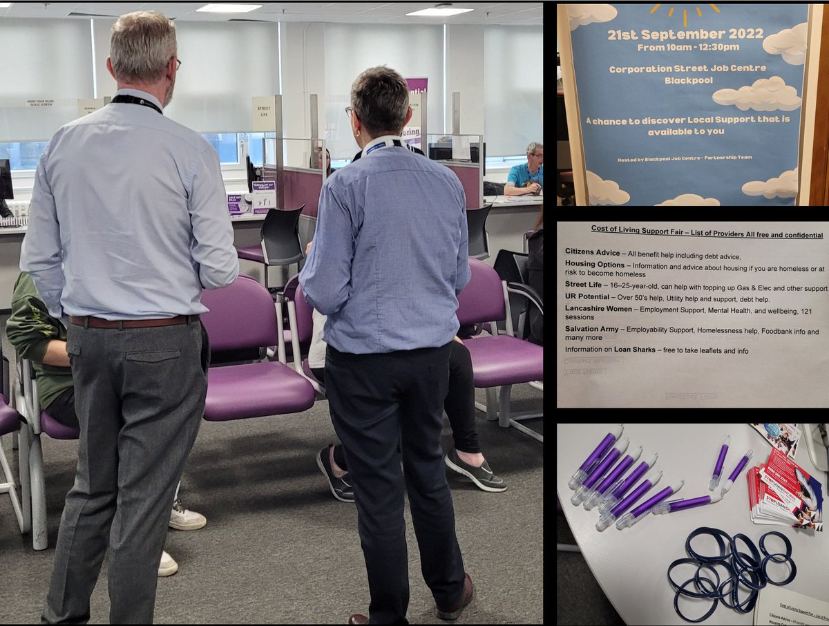 #Blackpool Jobcentre held a support fair to help with the cost of living crisis 🏆

Partnership Adviser Kerry received excellent feedback from both customers &amp; providers who promoted their services👏

Streetlife, Housing Options, Salvation Army, CAP &amp; many more attended! 🙌

📸👇