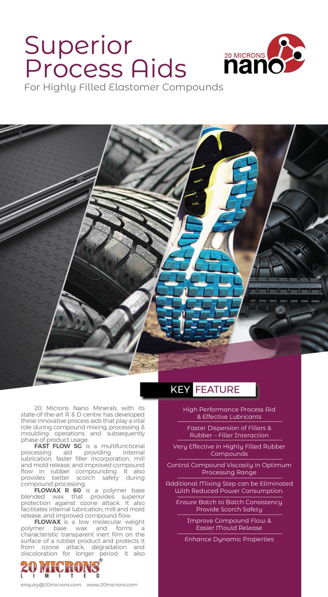 20MicronsNano's tweet image. 20 Microns Nano Minerals with its state-of-the-art R &amp;amp; D centre has developed these innovative process aids that play a vital role during compound mixing, processing &amp;amp; moulding operations and subsequently phase of product usage. Visit: 20nano.com 
#fastflowsg