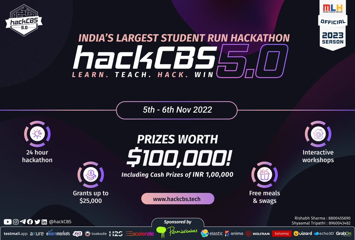 hackCBS's tweet photo. 📢All the techies out there, may we have your attention! The largest student-run hackathon of India - hackCBS 5.0, returns, and that too in an offline setup. 🌟
#hackCBS #hackathon #mlh #offline #github #programming #coding #python #instagood #microsoft #maang #google #programmer https://t.co/5iE466hrUt