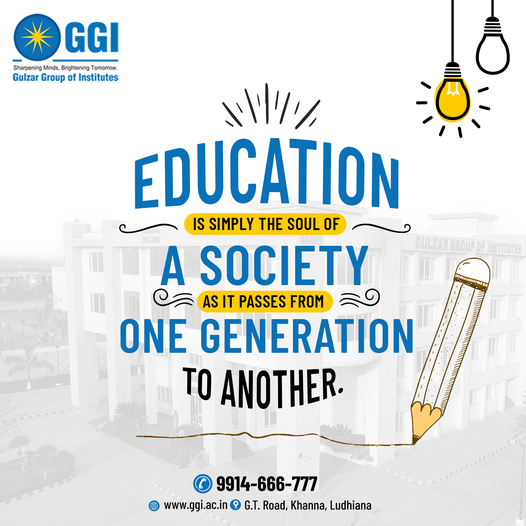 GGI_Punjab's tweet photo. “The only person who is educated is the one who has learned how to learn and change.”
Avail of Education that determines your future!

For admission assistance, Contact:
📱9914-666-777

#GGI #GulzarGroupOfInstitutes #InstituteInLudhiana  #Education #HigherEducation #Study #Career https://t.co/fyJj5hsTuS