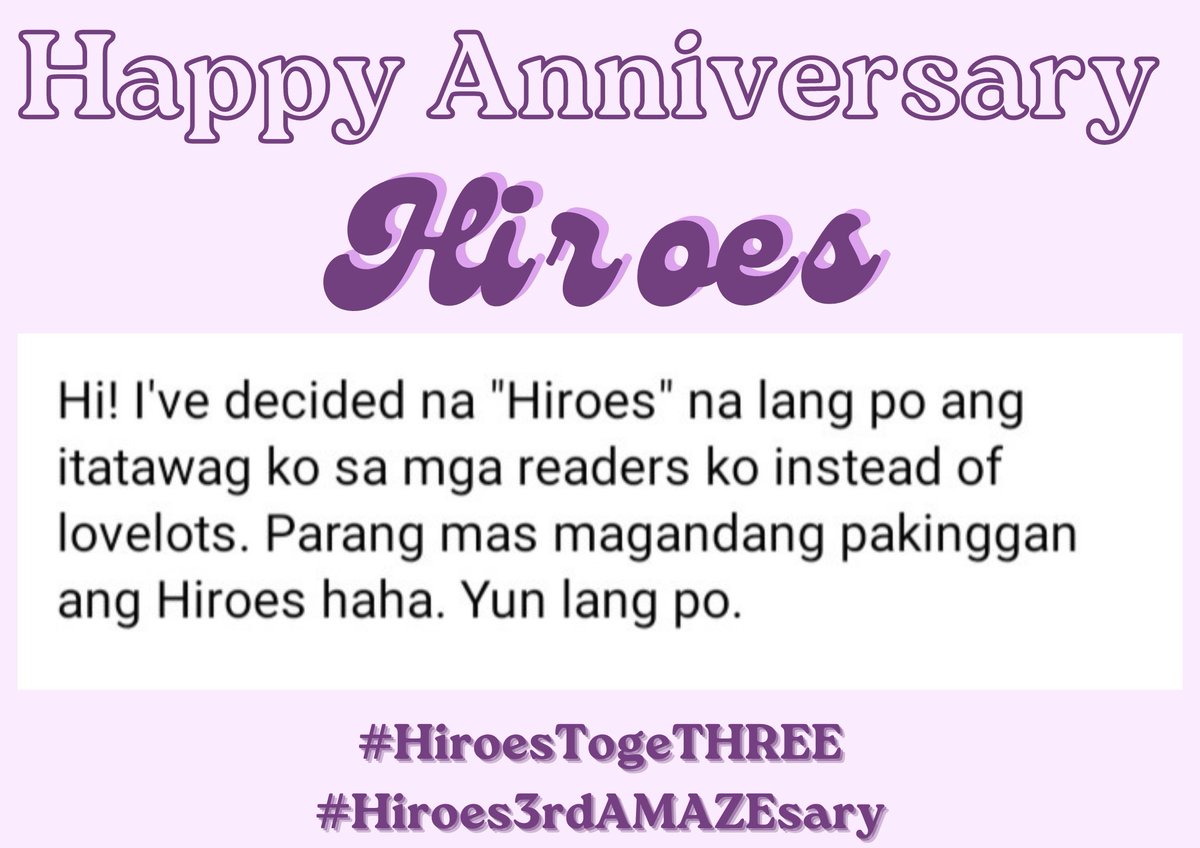 HiroesSquad's tweet photo. Happy anniversary to us, Hiroes💜✨ Love you all and love you so much, comms @hiroyuu101 . To more years 🥂

#HiroesAlwaysTogeTHREE https://t.co/1BZdPrvMPg