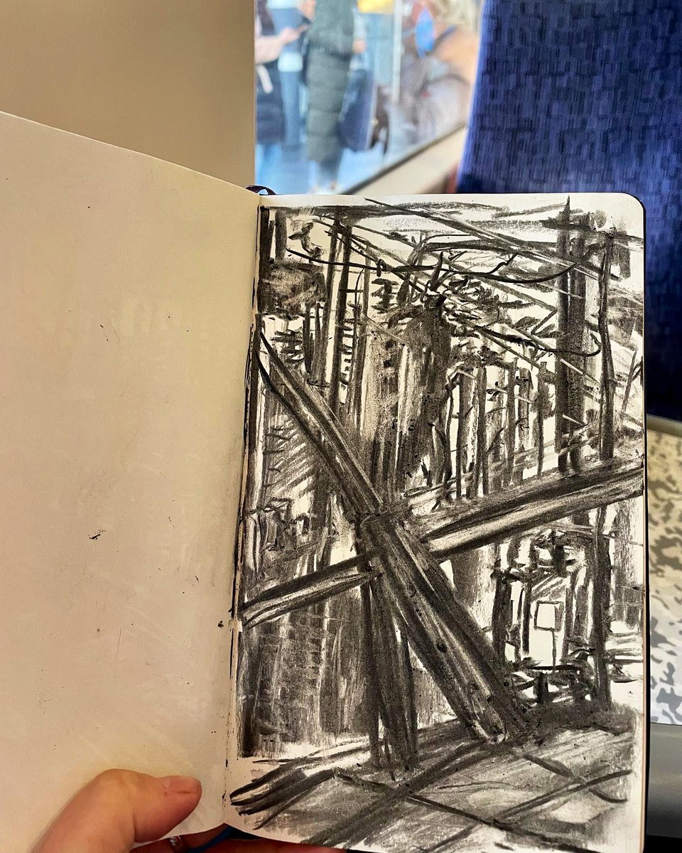 LizAtkin's tweet image. #Journeydrawing on the train from Whitstable to London Bridge @Se_Railway

My sketchbook drawings to combat #anxiety hands occupied with charcoal. I refocus #skinpicking, every mark on the paper redirects the energy @The_Big_Draw @Drawinglives #mentalhealth
