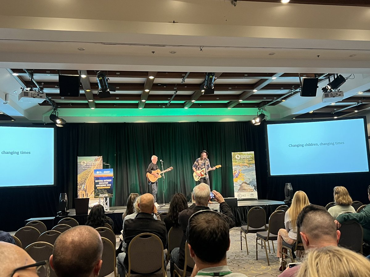 Did *not* expect to be serenaded by <a href="/pasi_sahlberg/">Pasi Sahlberg</a> at #noec2022! The times they are a changing. #play #natureplay