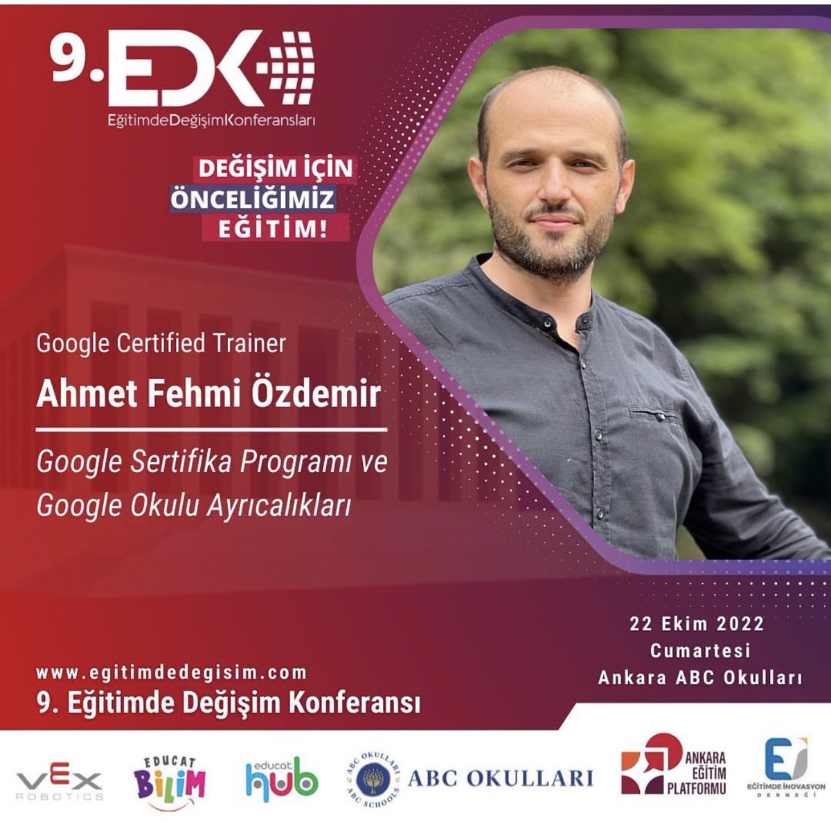 egitimdedegisim's tweet photo. Google Certified Trainer @ahmetfehmii ile #googleokul ayrıcalıklarını ve sertifika programlarını konuşacağız. 
🗓️Son Tarih 22 Ekim
❗️ https://t.co/ybOHWtzZz5 
#egitim #googleschool #sertifika #meeting #sunum #edk22 #ankara #degisim https://t.co/DE1TKICPBX