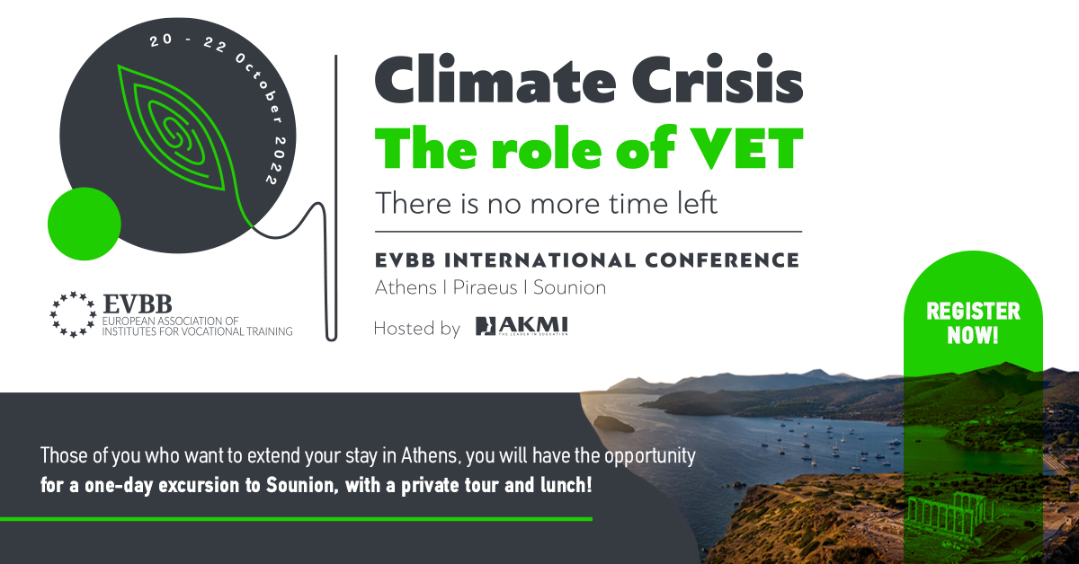 evbb_eu's tweet photo. 📣 INVITATION: EVBB CONFERENCE 2022 (20 to 22 October Athens) 🎉 - https://t.co/7K4V9hkYpa

#vocationaleducation #lifelonglearning #EUVocationalSkills #greendeal #greencomp #GreeningTVET #greenskills #greencompetences #climatechange https://t.co/TcQns7UmZg