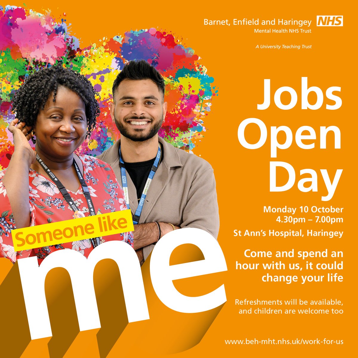JOIN US for our Jobs Open Day at St Ann's Hospital on 10th Oct. Find out what it's really like to work in Mental Health Services SIGN UP ➡️ bit.ly/JobsOpenDay #NHSJobs #nhscareer #MentalHealthJobs #barnetjobs #enfieldjobs #haringeyjobs #CAMHSjob #healthcarejobs #TeamBEH