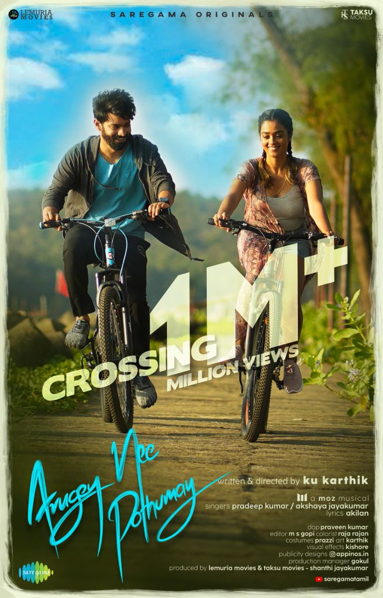 editor_msgopi's tweet photo. 1️⃣ MILLION+ L♥️VE for #ArugeyNeePothumey ft. @MahatOfficial  @SGayathrie  

➡️ https://t.co/vJ4wrC5cYi

🎙@Pradeep_1123 @_Akshaya_J 
📝#Akhilan 

🎬 - @kukarthik1 @TaksuMovies @lemuria_movies @saregamaglobal  @MOZmusiq @Proyuvaraaj @editor_msgopi #SaregamaOriginals https://t.co/RqerTeauin