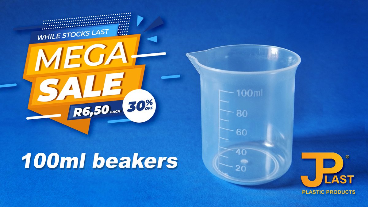 Check out our 100ml beakers stock clearance sale! jplast.co.za/product/beaker…
For other plastic products visit our webpage: jplast.co.za
For orders or inquiries, call us on (011) 760-9103, (011) 760-9053 or visit  jplast.co.za/contact-us/
 #laboratoryequipment #plastics