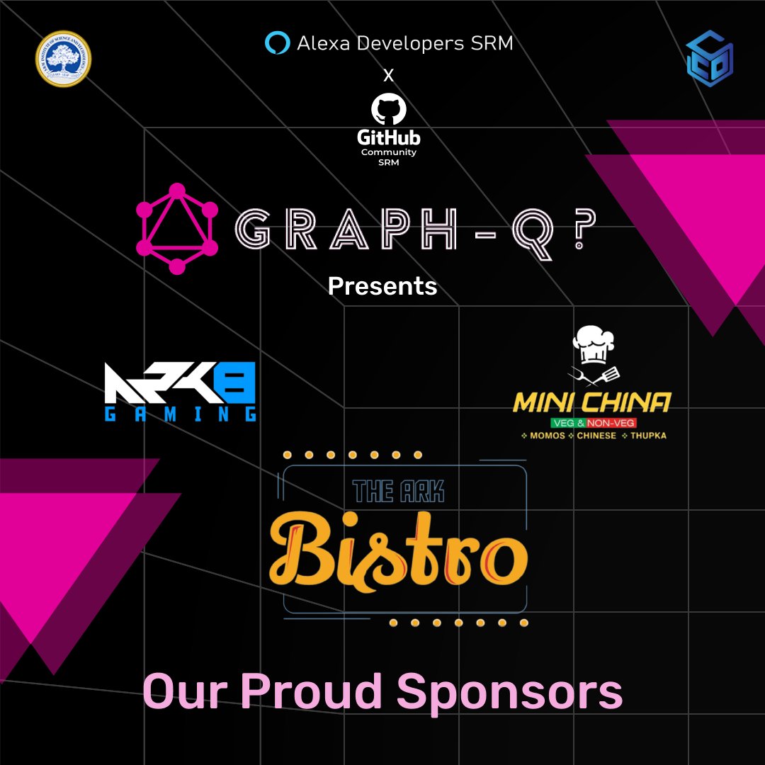 GithubSrm's tweet photo. Introducing our lovely sponsers 🤝 for Graph-Q?, who helped us bring our idea to life 💡

Assuring your experience to be great on the 26th of September, 2022 🫰🏼 

PS: Bring Your Own Laptop 💻 https://t.co/gYANJCIIbn