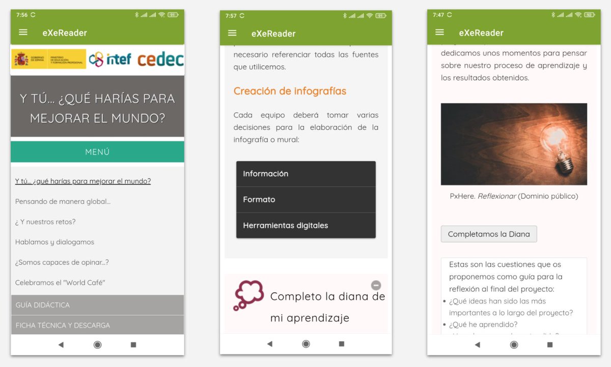 exelearning_sp's tweet photo. eXeReader, visor de materiales creados con eXe para dispositivos móviles. https://t.co/D1VFeYympM #eXeReader #eXeLearning #SoftwareLibre #YoSoyExe https://t.co/TALEt0ptax