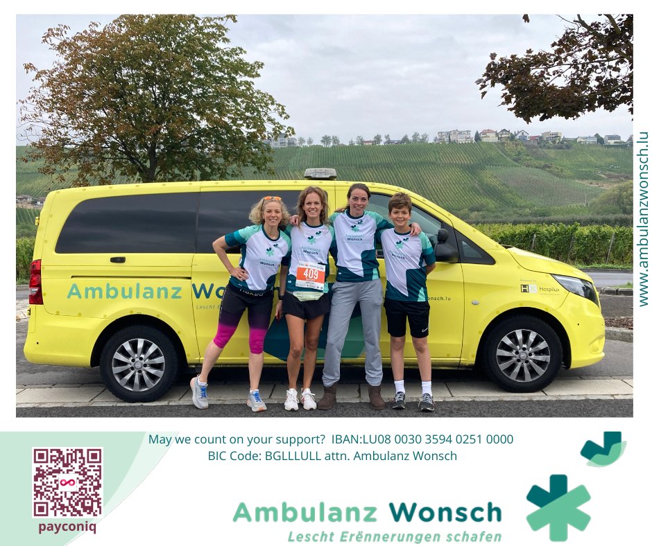 🏃‍♀️Yesterday, during the Route Du Vin, 4 runners ran for #AmbulanzWonsch to 'make wishes become a reality'. 
Of course we were there to cheer them on.

Noah, Charlotte, Suzanne and Lorena, you were great!🥇🥇🥇🥇Thank you very much!

 #AddingLifeToDays  #PoweredByHospilux