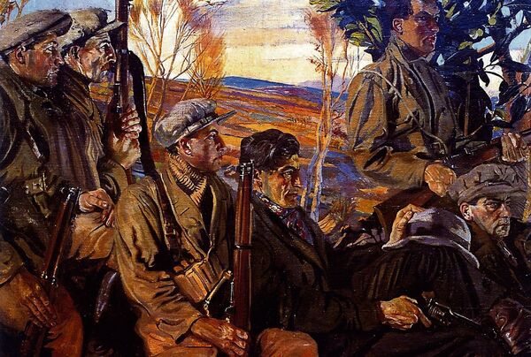 Born #OnThisDay 1889 in #Limerick #Irishartist Sean Keating - painter of the iconic Men of the South - featured on #AtlasoftheIrishRevolution although my favourite is 'Economic Pressure' 
@CrawfordArtGall