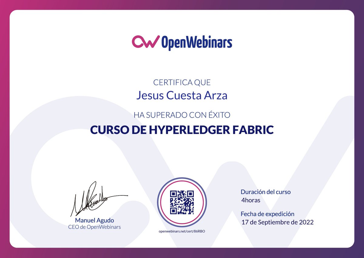 dejesuscuesta's tweet photo. Complemtando mi formación en #blockchain, aprendiendo más sobre #Hyperledger Fabric a través de #OpenWebinars
#deloitte #ibm #innovation https://t.co/zdDA5aT9RH https://t.co/EPvKov9ccY