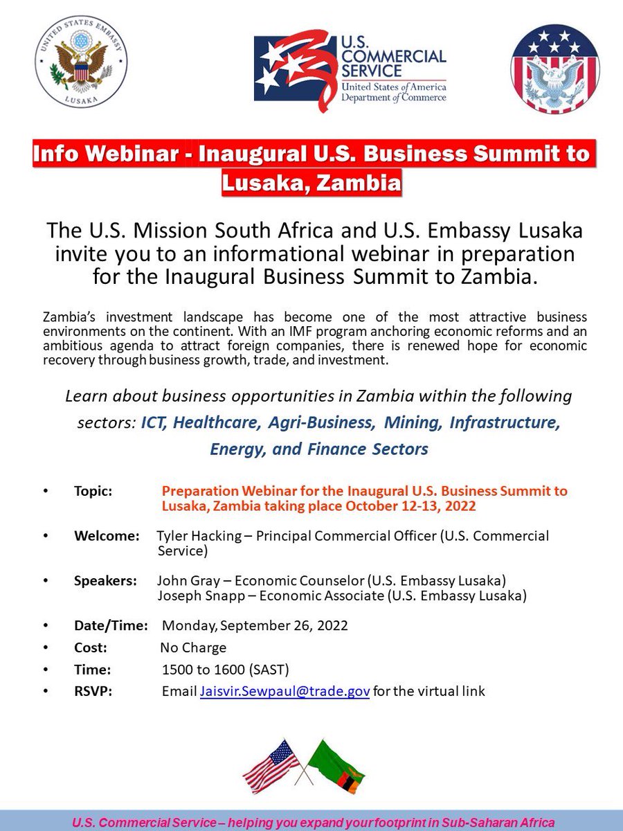 sewpaulj's tweet photo. @elonmusk @JitoKayumba @SpaceX Please consider the U.S. Embassy’s Inaugural U.S. Summit to Zambia https://t.co/ycq4nhxB40