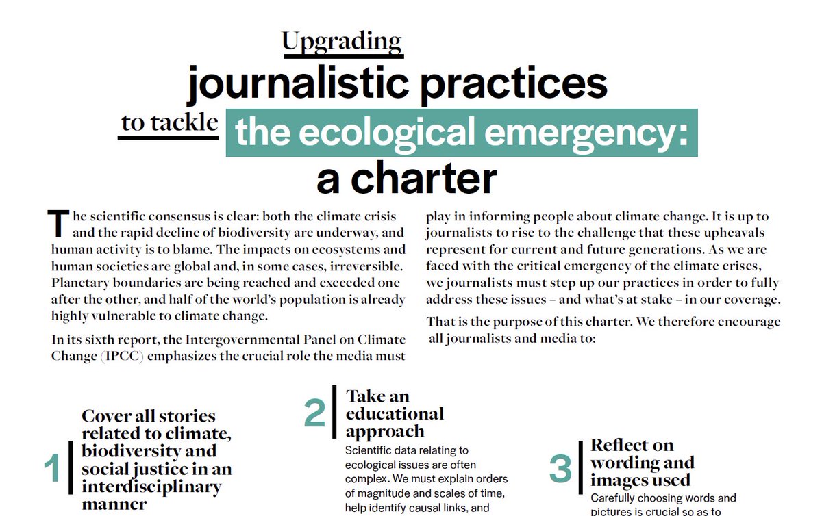 Et si la Charte pour un journalisme à la hauteur de l’urgence écologique devenait mondiale ? 

La charte est désormais disponible en cinq langues afin qu’elle se diffuse largement au-delà des frontières de la francophonie. Et ce n’est pas tout ⤵️