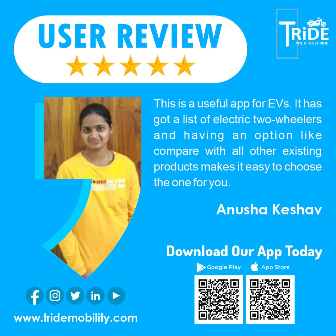 TRiDE_mobility's tweet image. Thank you so much for taking the time to leave an excellent rating and review, Anusha. We really appreciate it.

@TRiDE_mobility  #AppUser #AppReview #TRiDE #App #TRiDEUsers #ElectricMobility #ElectricScooters #ElectricVehicles