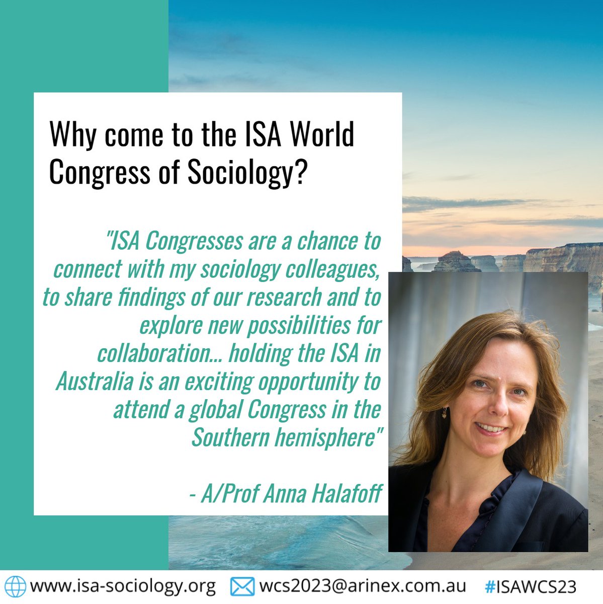 Why come to the ISA World Congress of Sociology #ISAWCS23? A/Prof Anna Halafoff <a href="/DeakinSociology/">Deakin Sociology</a> says it's about connecting and new possibilities. Get your abstracts in here by 30 September:  isa-sociology.org/en/conferences… <a href="/AustSoc/">TASA</a> <a href="/MelbConventions/">MelbConventionBureau</a> #meetinmelbourne #visitvictoria