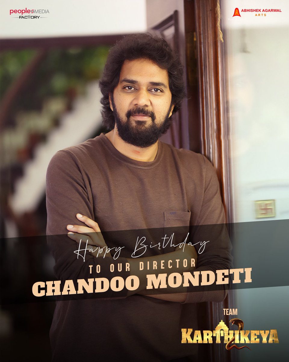 Team #Karthikeya2 wishes the blockbuster director @chandoomondeti a very Happy Birthday. May you shine and succeed always after the EPIC BLOCKBUSTER. @actor_Nikhil @anupamahere @AnupamPKher @AbhishekOfficl @MayankOfficl