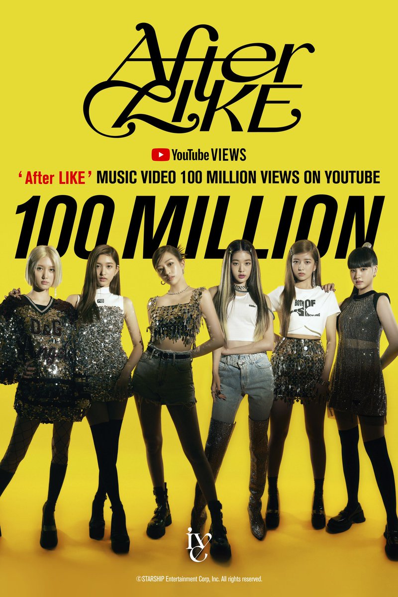 IVEstarship's tweet photo. IVE
3rd SINGLE ALBUM
<After LIKE> MV
100 MILLION VIEWS ON YOUTUBE 

A big shout-out to DIVE for
'After LIKE' 100M views💝

https://t.co/jwvuuLics2

#IVE #아이브
#AfterLIKE #애프터라이크
#AfterLIKE100MILLION
#AfterLIKE100M
#100MILLION https://t.co/V29JxaKhae