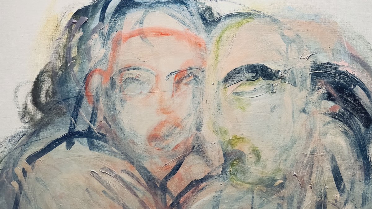 Stephen_if's tweet photo. two figures intermeshed on one canvas... I am nearly finished this painting now - what to do with it then (it's quite large) that's the age old problem in this game 

https://t.co/05kzaHWsZa 
#painting #studio #artlife #processpainting https://t.co/3YQQYoxii4
