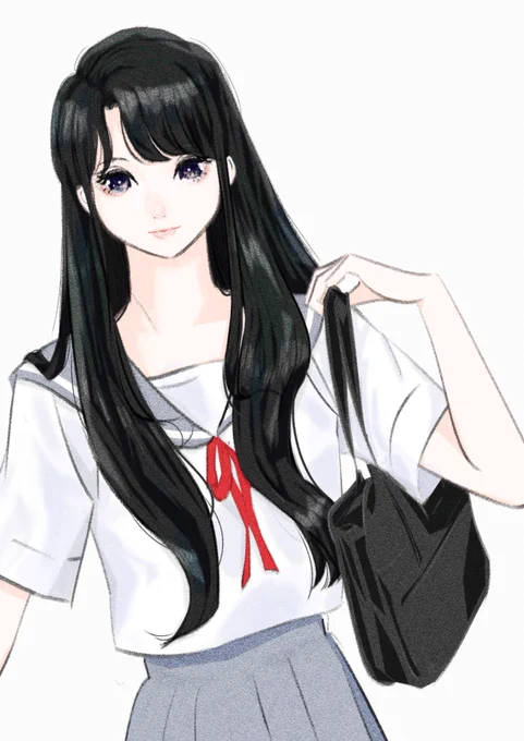 女子高生 黒髪ロング#イラスト #イラスト練習中 #jk制服 #illustration 