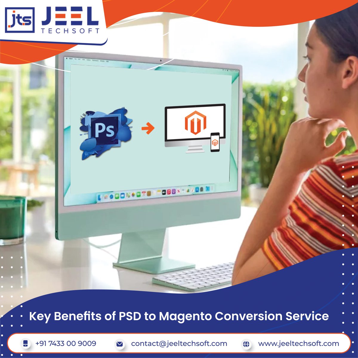 JeelTechsoft's tweet photo. Covert your store from PSD to #Magento will offer you a flexible & responsive online store that offers many benefits are:
-Improve your store visibility online
-Quicker websites
-Clean & manageable code
Click here to get details https://t.co/nhk1flGAau
#psdtomagento #html #jts https://t.co/RjpBkvumCN